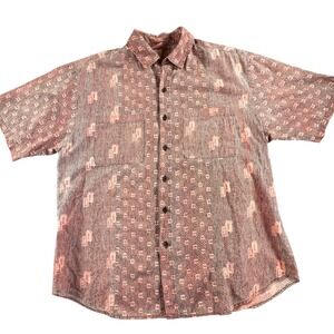 Spire Mens Pink Black Geometric Abstract Print Short Sleeve Button Down Shirt L